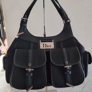 Christian Dior Vintage Trotter Street Chic Pocket Hobo Diorissimo Canvas Medium